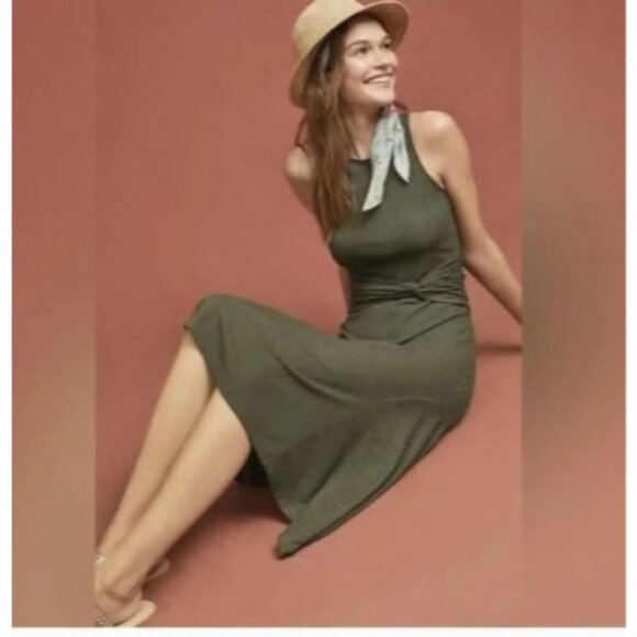 Anthropologie Olive Green Kingslover Ribbed Knit Handkerchief dress size XL - Picture 7 of 7